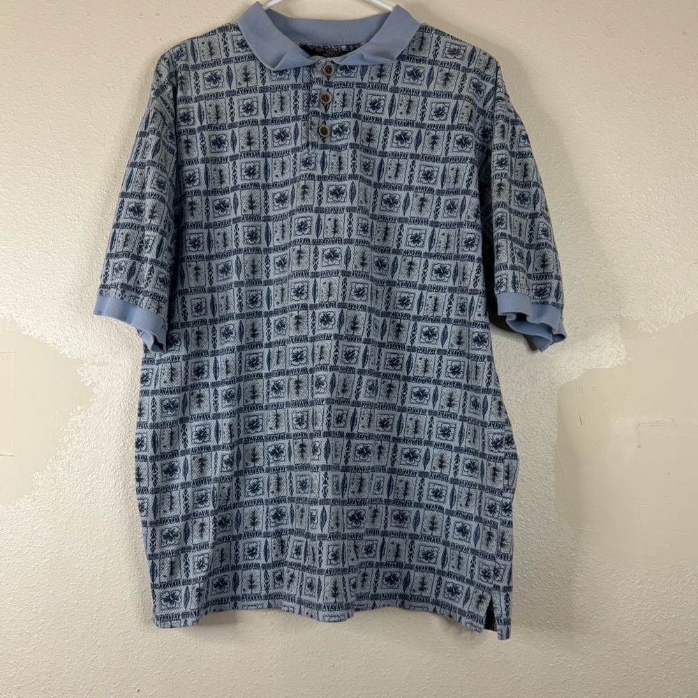 OP Sport Textured Blue Polo Shirt Hawaiian Blue 100% Cotton Med/ Large Buttons